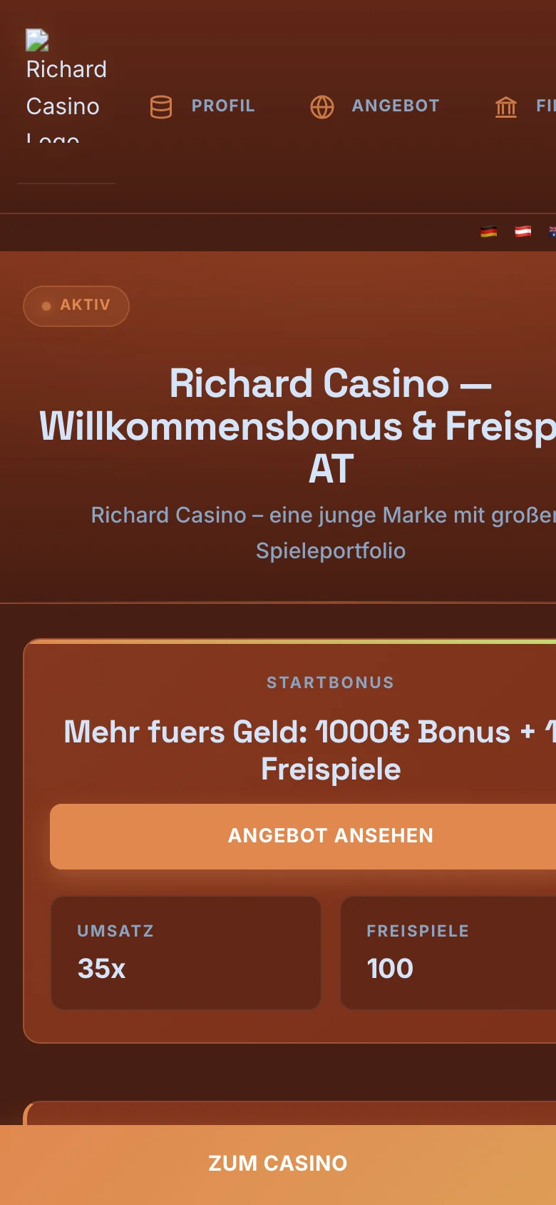 Richard Casino mobile lobby screenshot