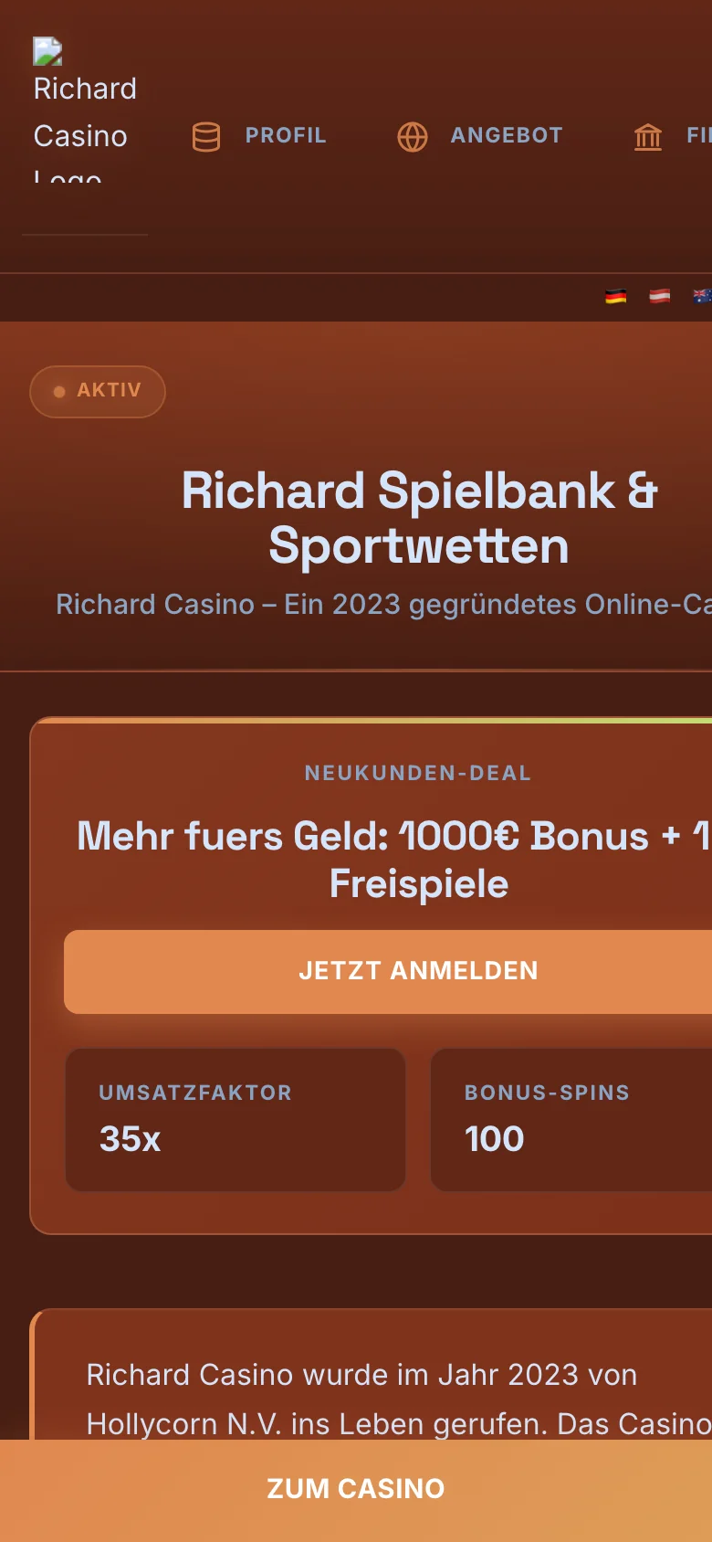 Richard Casino mobile lobby screenshot