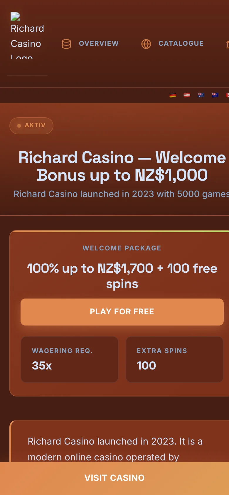 Richard Casino mobile lobby screenshot