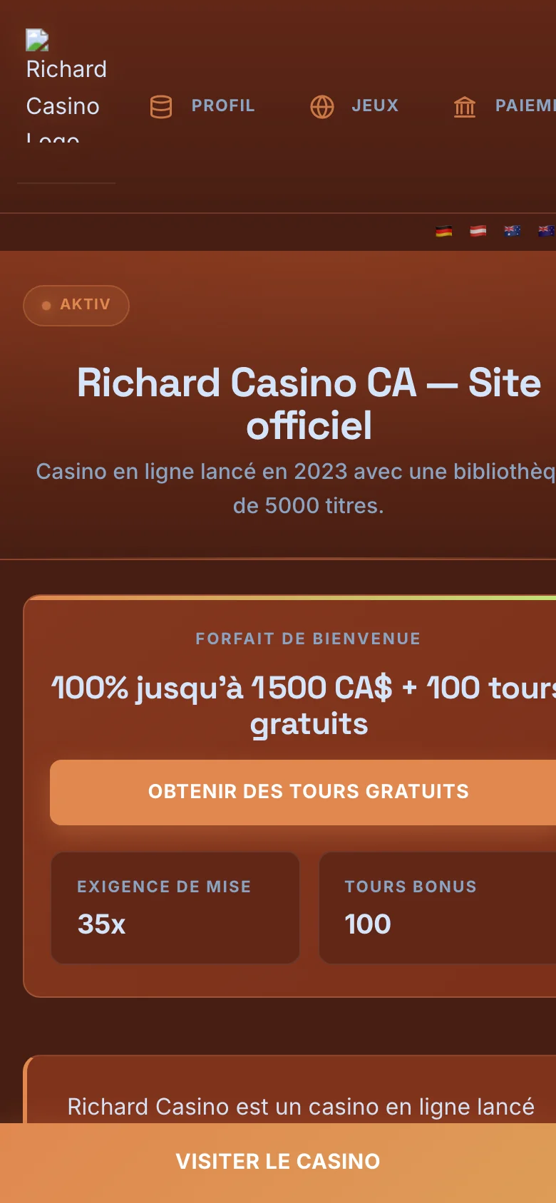 Richard Casino mobile lobby screenshot